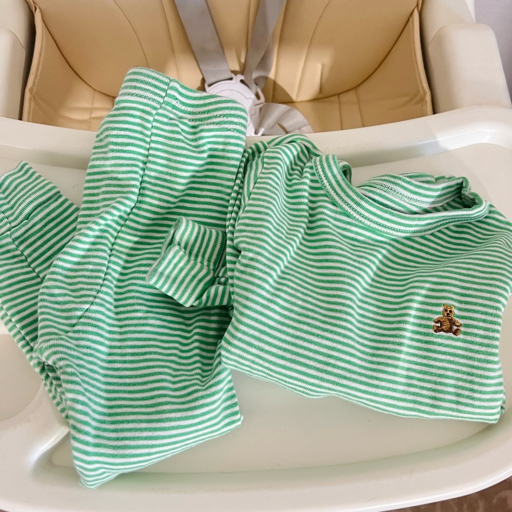 Baby Gap Pajama Set Green Stripe Organic Cotton Toddler